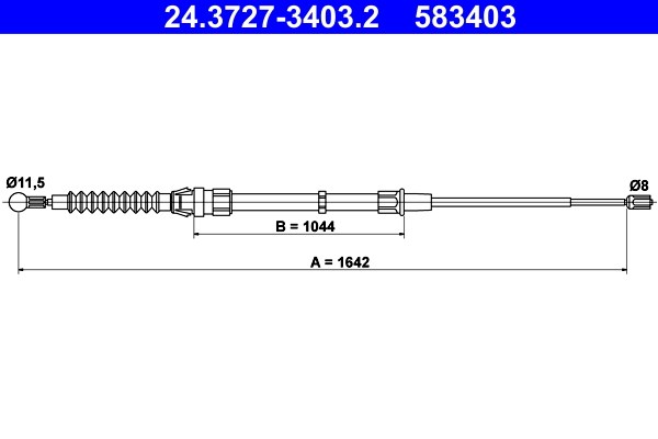 Vajer, parkeringsbroms, Bak Ate 24.3727-3403.2 ATE