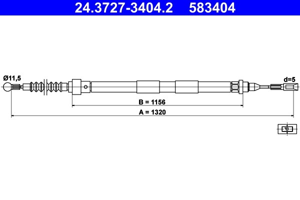 Vajer, parkeringsbroms, Bak Ate 24.3727-3404.2 ATE
