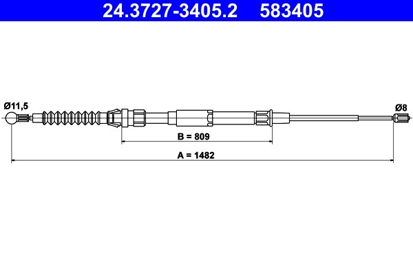 Vajer, parkeringsbroms, Bak Ate 24.3727-3405.2 ATE