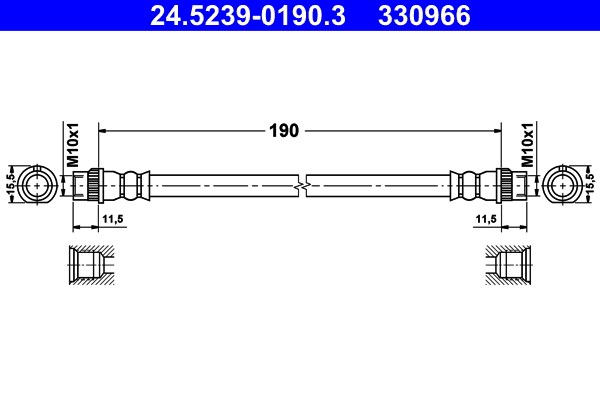 Bromsslang, Bakaxel, Inre Ate 24.5239-0190.3 ATE Bromsslang, Bakaxel, Inre Ate 24.5239-0190.3 ATE