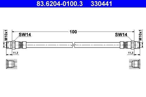 Bromsslang, Fram, Bak, Höger Ate 83.6204-0100.3 ATE Bromsslang, Fram, Bak, Höger Ate 83.6204-0100.3 ATE