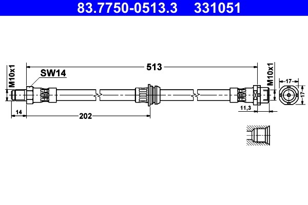 Bromsslang, Bakaxel Ate 83.7750-0513.3 ATE Bromsslang, Bakaxel Ate 83.7750-0513.3 ATE