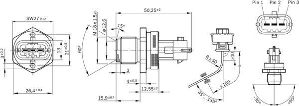 Sensor, bränsletryck Bosch 0 281 002 907 BOSCH