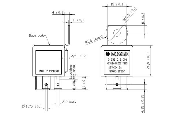 Relä, fjärrstrålkastare Bosch 0 332 015 001 BOSCH