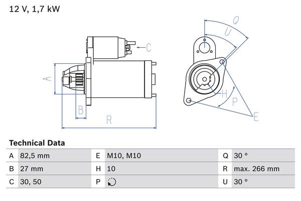 Startmotor 12V Bosch 0 986 013 150 BOSCH