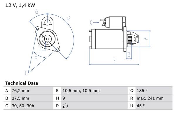 Startmotor 12V Bosch 0 986 015 050 BOSCH