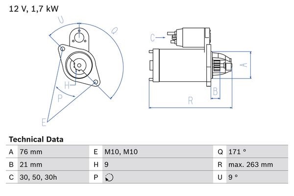 Startmotor 12V Bosch 0 986 017 170 BOSCH