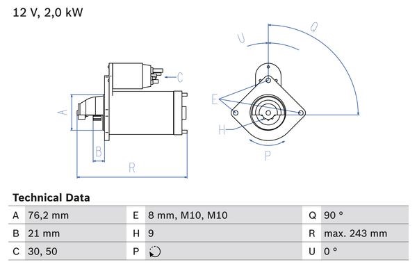 Startmotor 12V Bosch 0 986 017 300 BOSCH