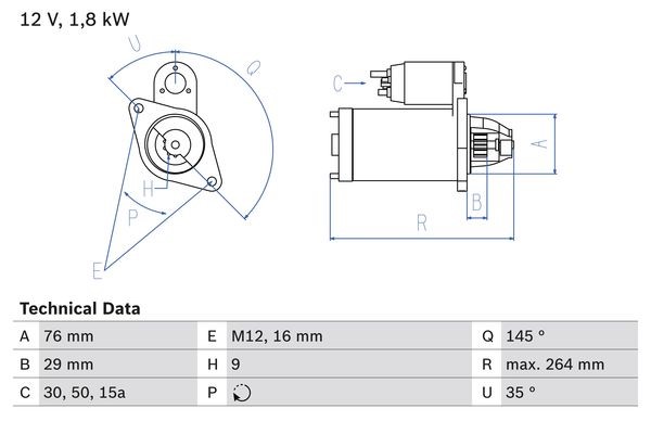 Startmotor 12V Bosch 0 986 018 060 BOSCH