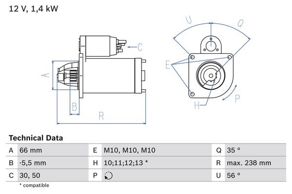 Startmotor 12V Bosch 0 986 018 310 BOSCH