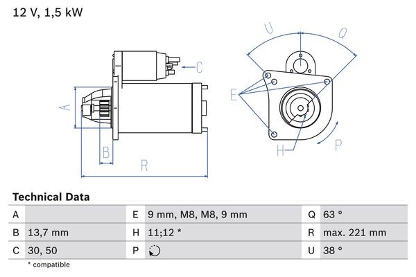 Startmotor 12V Bosch 0 986 022 790 BOSCH