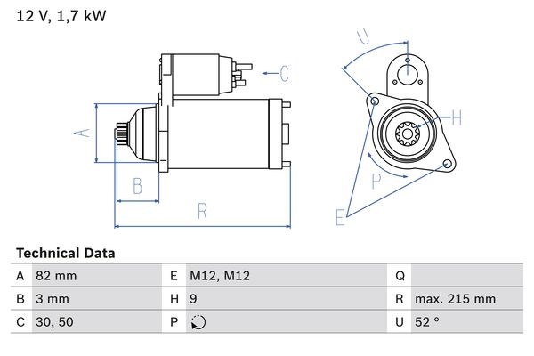 Startmotor 12V Bosch 0 986 024 250 BOSCH