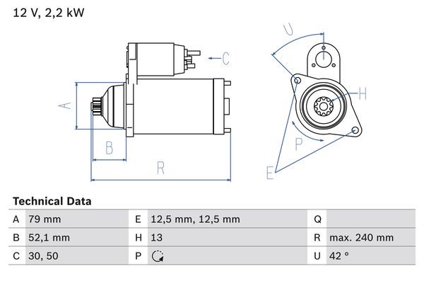 Startmotor 12V Bosch 0 986 025 170 BOSCH