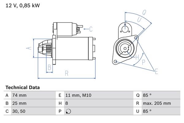 Startmotor 12V Bosch 0 986 025 640 BOSCH