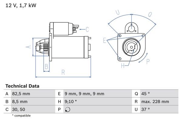 Startmotor 12V Bosch 0 986 025 660 BOSCH
