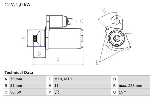 Startmotor 12V Bosch 0 986 025 730 BOSCH