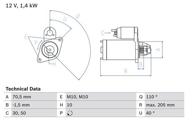 Startmotor 12V Bosch 0 986 025 960 BOSCH