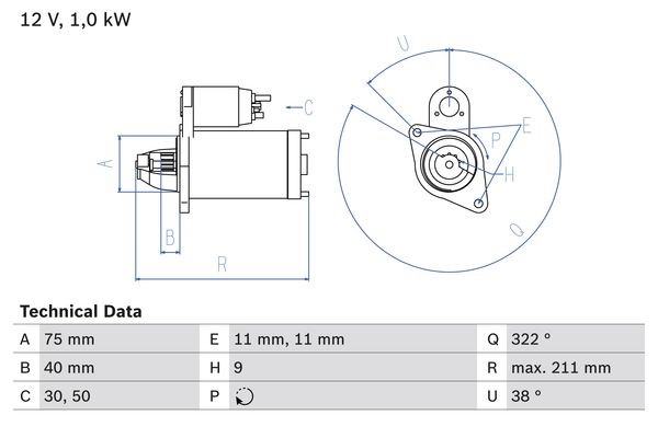 Startmotor 12V Bosch 0 986 026 090 BOSCH