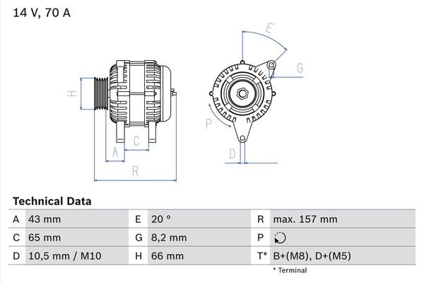 Generator 14V 70A Bosch 0 986 038 740 BOSCH
