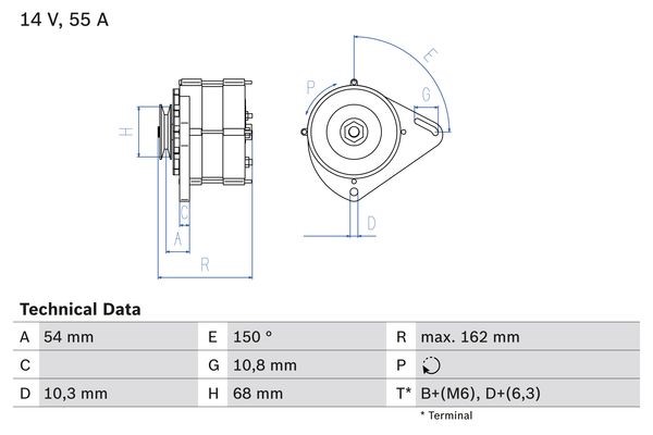 Generator 14V 55A Bosch 0 986 039 501 BOSCH