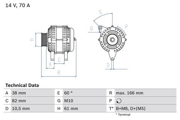 Generator 14V 70A Bosch 0 986 039 550 BOSCH