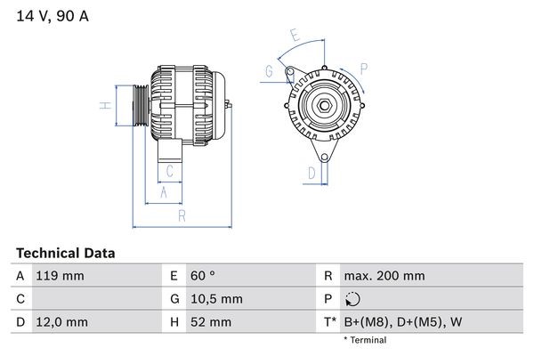Generator 14V 90A Bosch 0 986 039 660 BOSCH