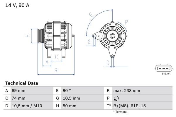 Generator 14V 90A Bosch 0 986 040 390 BOSCH