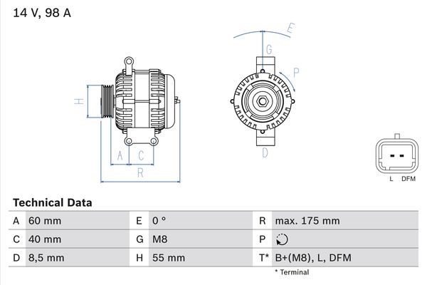 Generator 14V 98A Bosch 0 986 041 850 BOSCH