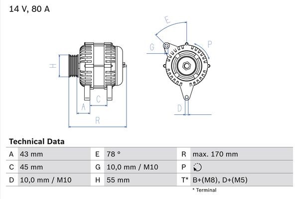 Generator 14V 80A Bosch 0 986 042 081 BOSCH