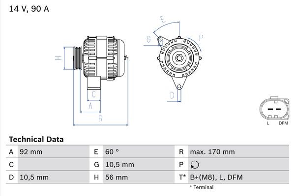 Generator 14V 90A Bosch 0 986 042 730 BOSCH