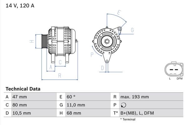 Generator 14V 120A Bosch 0 986 042 820 BOSCH