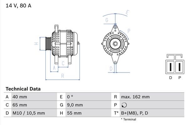Generator 14V 80A Bosch 0 986 042 911 BOSCH