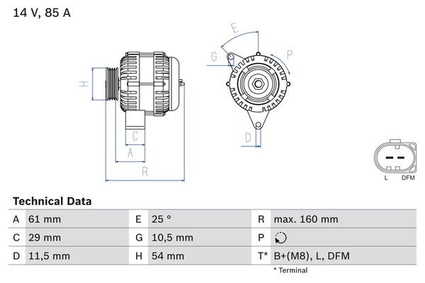 Generator 14V 85A Bosch 0 986 044 490 BOSCH