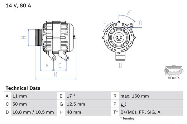 Generator 14V 80A Bosch 0 986 044 701 BOSCH
