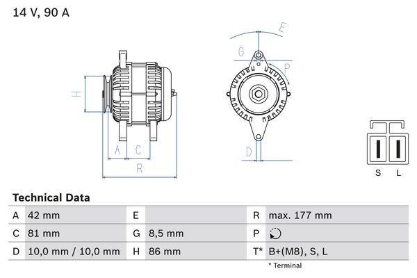 Generator 14V 90A Bosch 0 986 045 651 BOSCH Generator 14V 90A Bosch 0 986 045 651 BOSCH