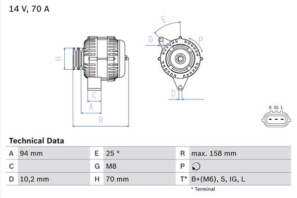Generator 14V 70A Bosch 0 986 045 891 BOSCH