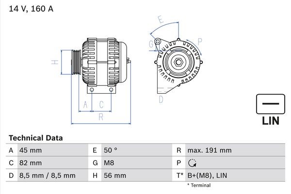 Generator 14V 160A Bosch 0 986 047 500 BOSCH