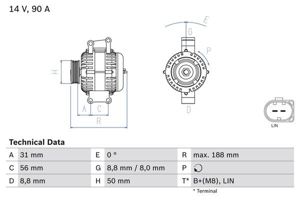 Generator 14V 90A Bosch 0 986 047 840 BOSCH Generator 14V 90A Bosch 0 986 047 840 BOSCH