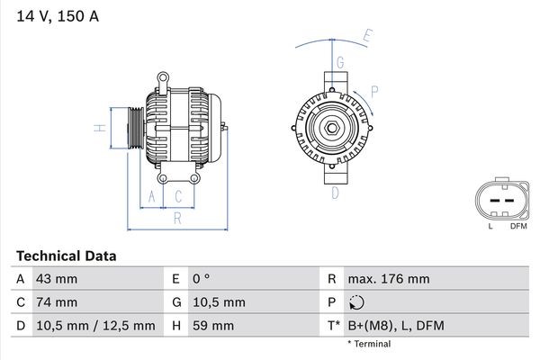 Generator 14V 150A Bosch 0 986 047 920 BOSCH