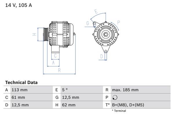 Generator 14V 105A Bosch 0 986 048 791 BOSCH
