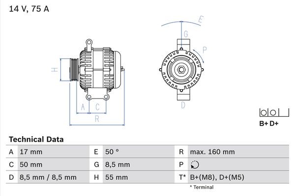 Generator 14V 75A Bosch 0 986 049 081 BOSCH