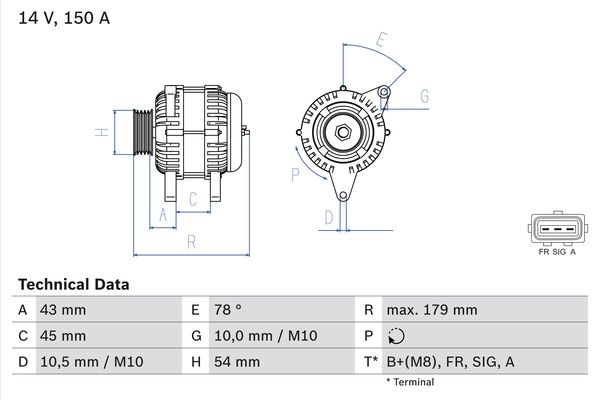 Generator 14V 150A Bosch 0 986 049 161 BOSCH