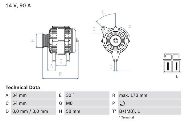 Generator 14V 90A Bosch 0 986 049 191 BOSCH
