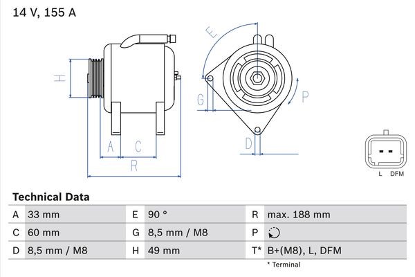 Generator 14V 155A Bosch 0 986 049 450 BOSCH