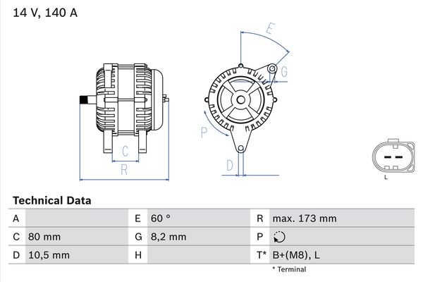 Generator 14V 140A Bosch 0 986 049 950 BOSCH
