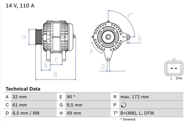 Generator 14V 110A Bosch 0 986 080 330 BOSCH