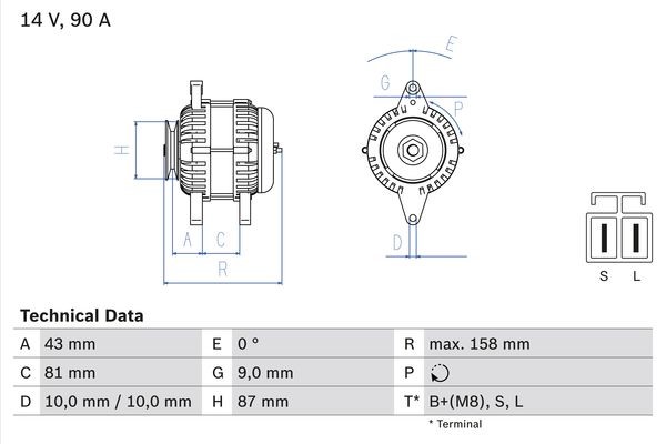 Generator 14V 90A Bosch 0 986 080 430 BOSCH