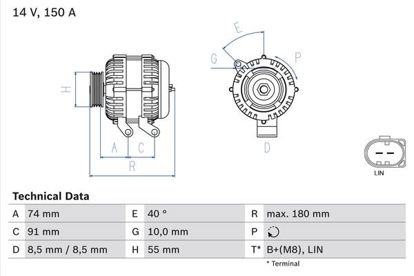 Generator 14V 150A Bosch 0 986 080 810 BOSCH