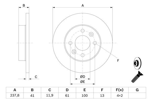 Bromsskiva Solid, Framaxel Bosch 0 986 478 105 BOSCH