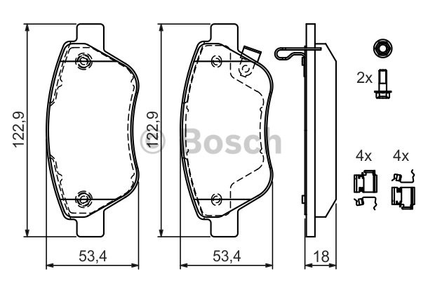 Bromsbeläggsats, Framaxel Bosch 0 986 494 092 BOSCH